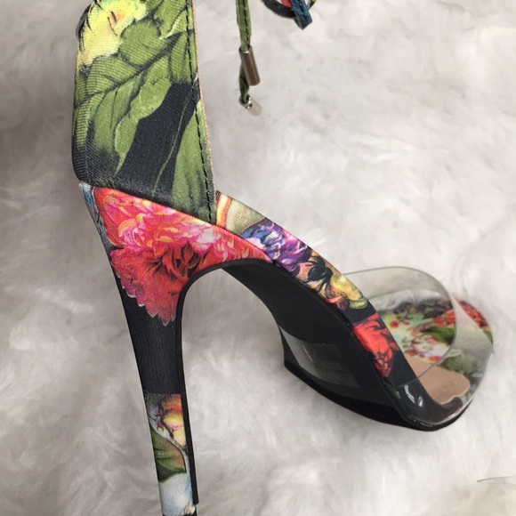 Gigi Floral Velvet Perspex Lace-Up Heels 9 - Picture 2 of 4